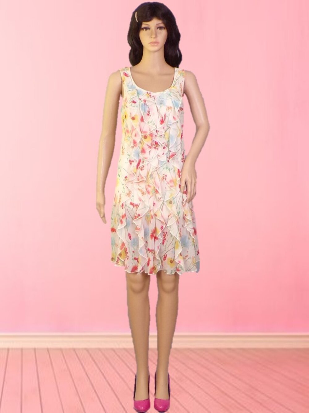 SIGNATURE BY ROBBIE BEE size 4P multicolor floral sleeveless fit/flare dress